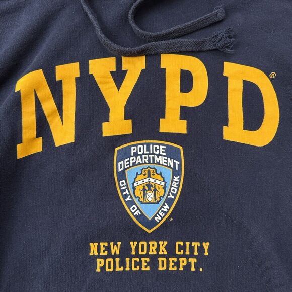 Vintage 90s Y2K NYPD New York Police Dept Sweatshirt Hoodie Size L Blue Pullover - Picture 5 of 7